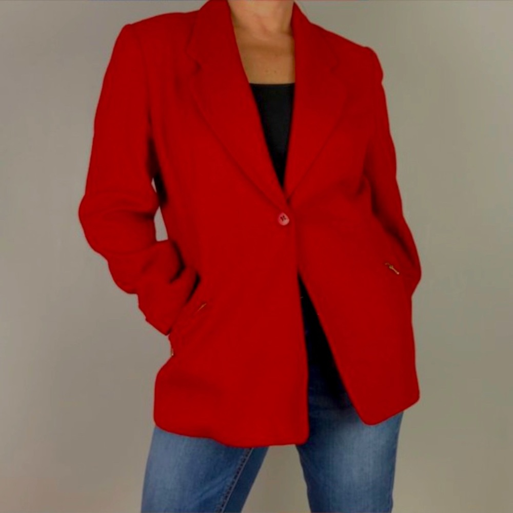 Vintage Modiano Petite | Red 100% Pure Wool Blazer Size 12 Modiano Petite
